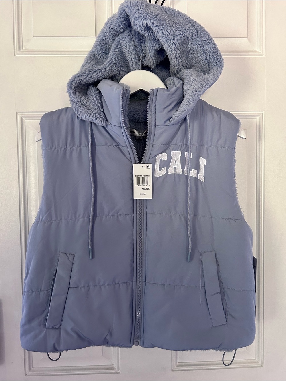 Madden Girl Light Blue Hooded Puffer Vest with Sherpa Lining